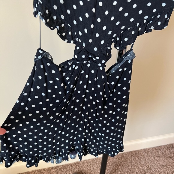 Lucca Couture Navy Blue Short Sleeve White Polka Dot Ruffle Dress - Picture 5 of 9